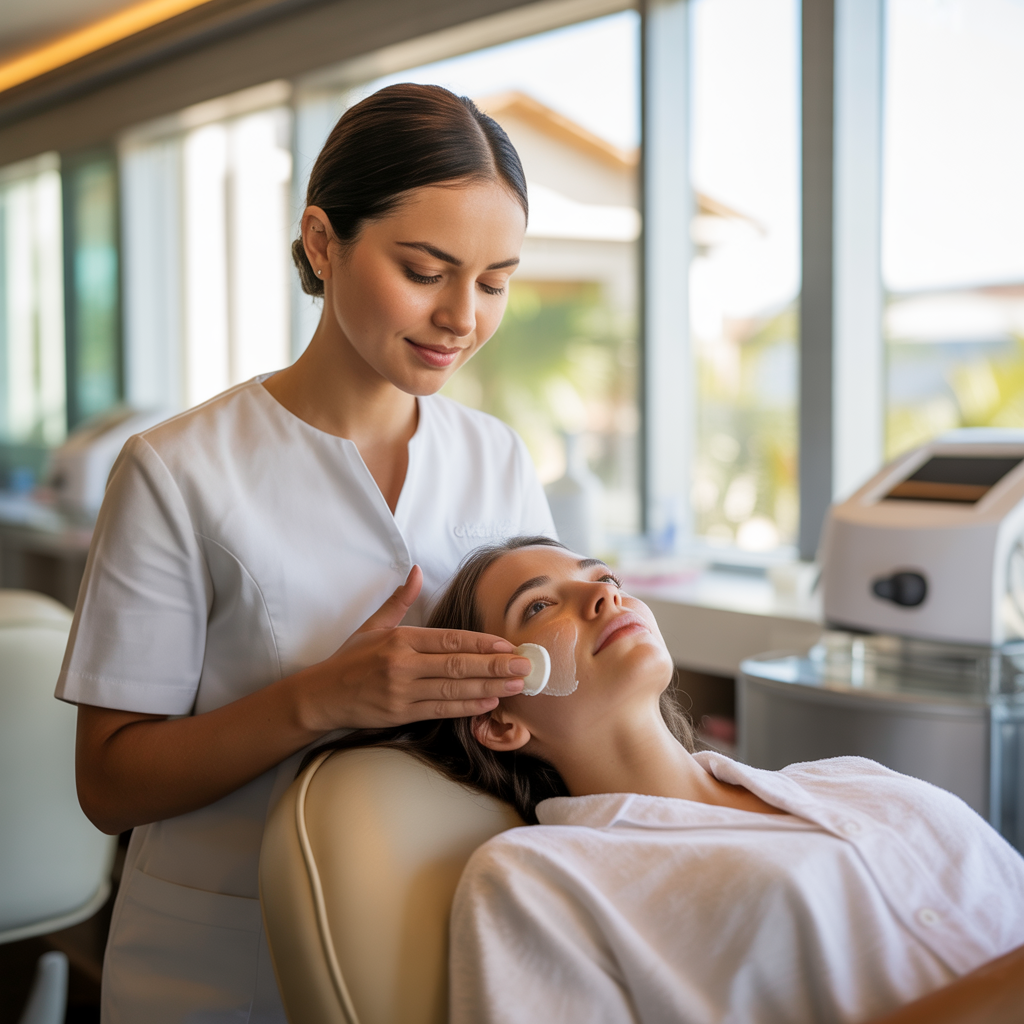 Esteticista atendendo cliente no espaço de estética